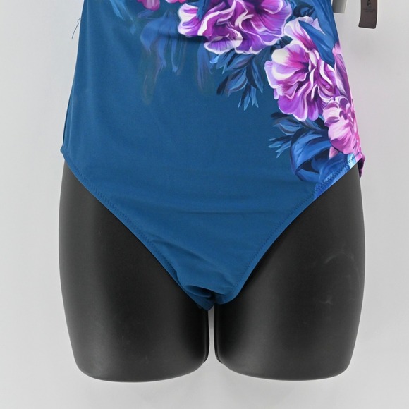 Gottex Fiji One Piece Swimsuit Womens Size 6 Navy Pink Floral Print Square‎ Neck - Picture 3 of 12